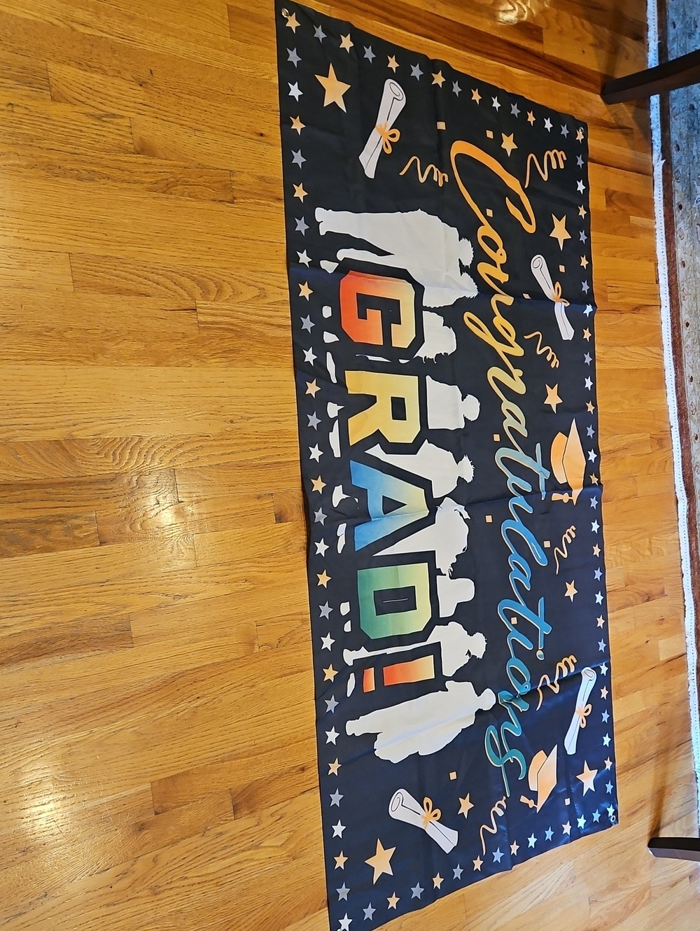 Graduation Banner Flag - Multicolor on Black - Party Decoration